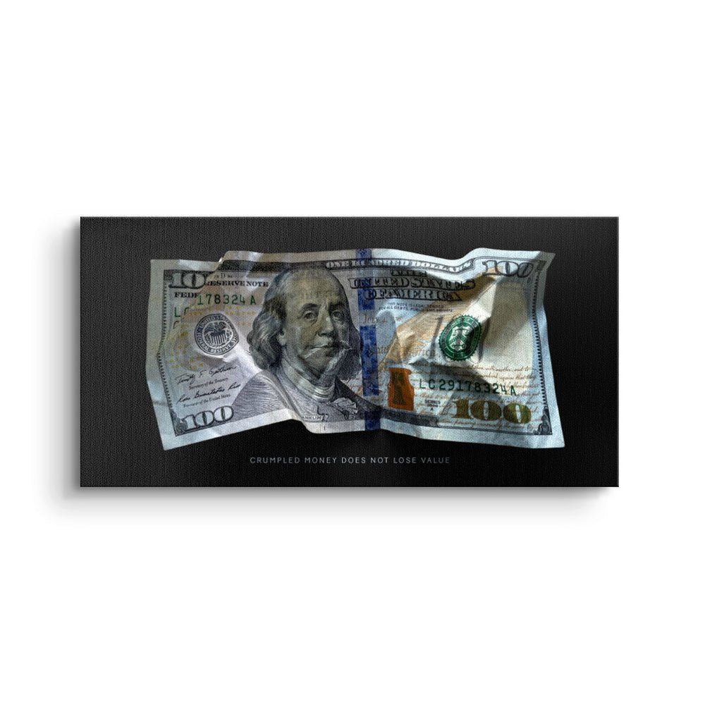DOTCOMCANVAS® Leinwandbild, Premium Motivationsbild - Crumble Money V1 ohne Rahmen