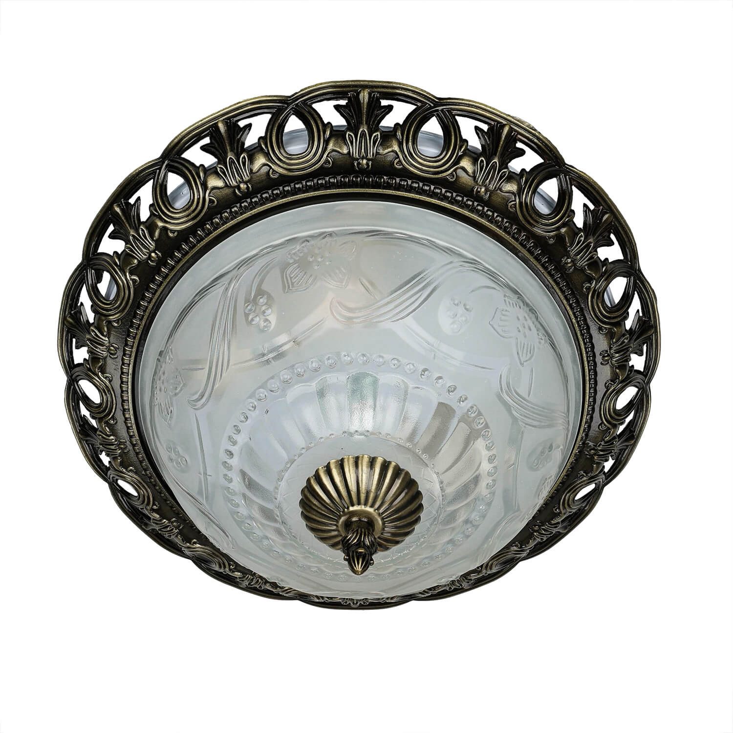 Licht-Erlebnisse Deckenleuchte FLUSH, ohne Leuchtmittel, Jugendstil Deckenlampe Messing antik gländend Metall Glas Esstisch