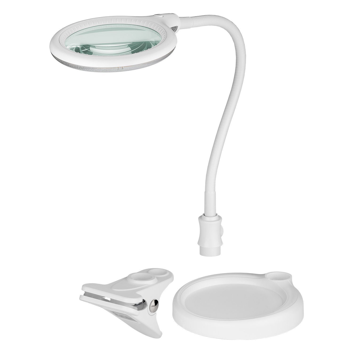 Goobay Lupenlampe 6 W LED-Lupenleuchte mit Klemme & Standfuß, SMD LED, kaltweiß, 6500 K, 1,75-fache Vergrößerung, Flexibler Schwanenhals