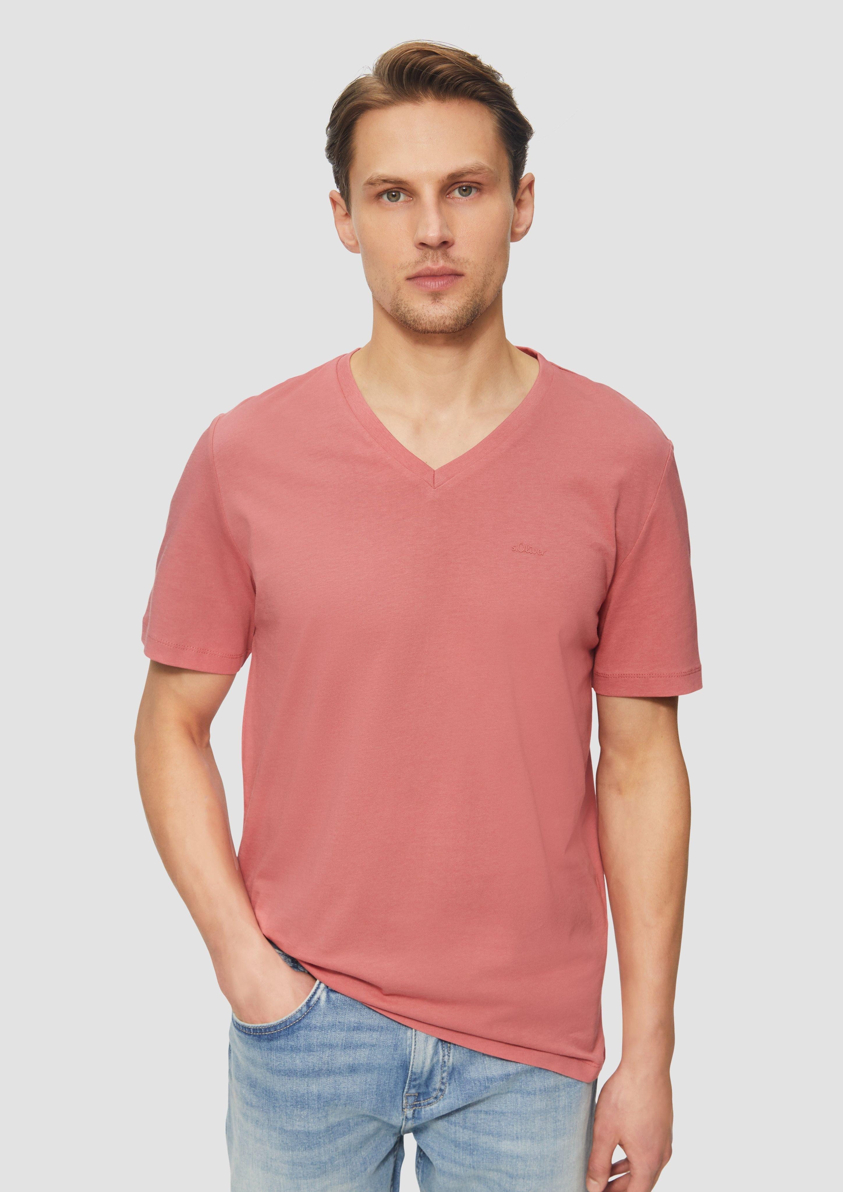 s.Oliver Kurzarmshirt Baumwoll-T-Shirt mit Logo-Print Label-Patch günstig online kaufen