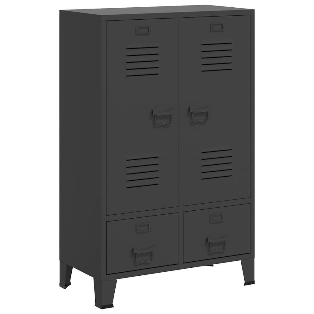 furnicato Kleiderschrank Industrieller Anthrazit 67x35x107 cm aus Stahl (1-St) Metallschrank mit 2 Schubladen, Einlegeböden und Namensschildern