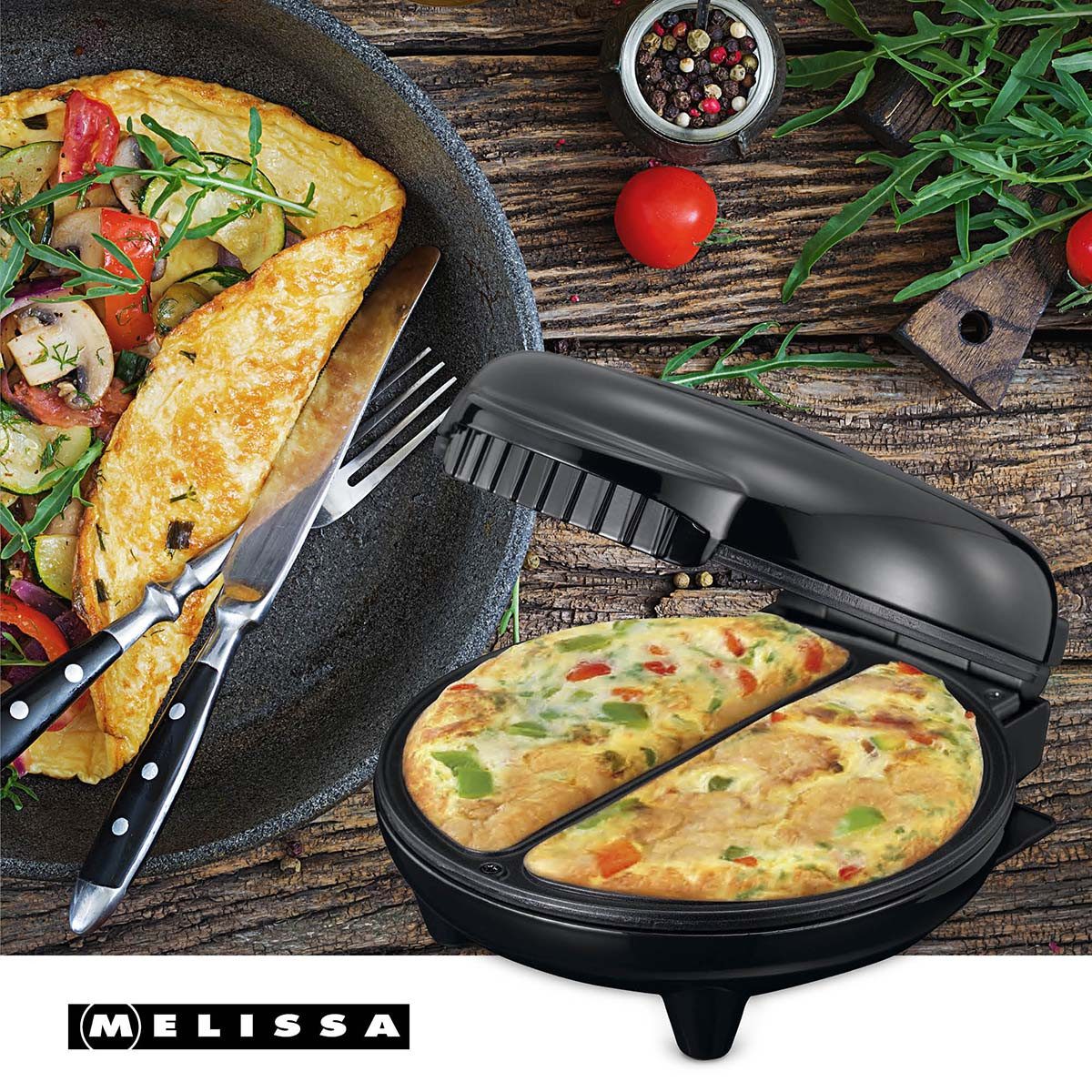 MELISSA Omelette-Maker 16250086, 750 W, Omelettmaker, 750W, macht 2 Omeletts in 5 Min., Antihaft