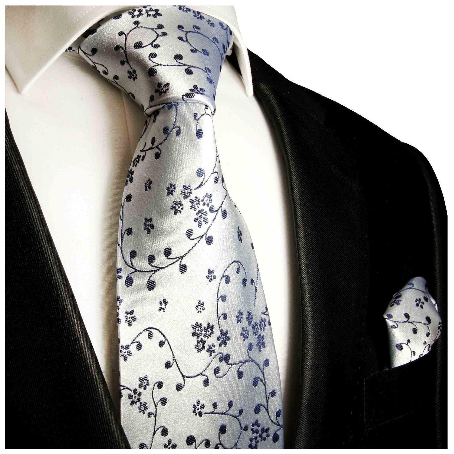 Herren Krawatten Paul Malone Krawatte Herren Seidenkrawatte und Tuch modern geblümt 100% Seide (Set, 2-St., Krawatte mit Einstec