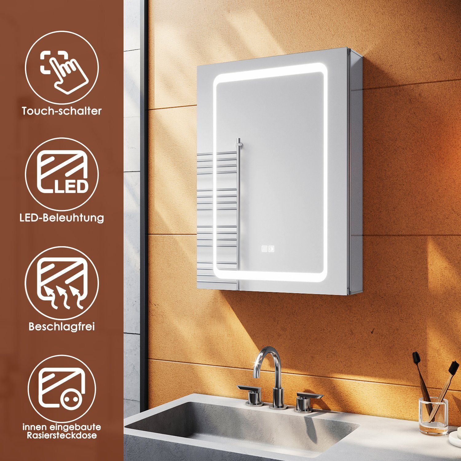 SONNI Spiegelschrank LED Spiegelschrank mit Touchschalter und Steckdose 50 günstig online kaufen