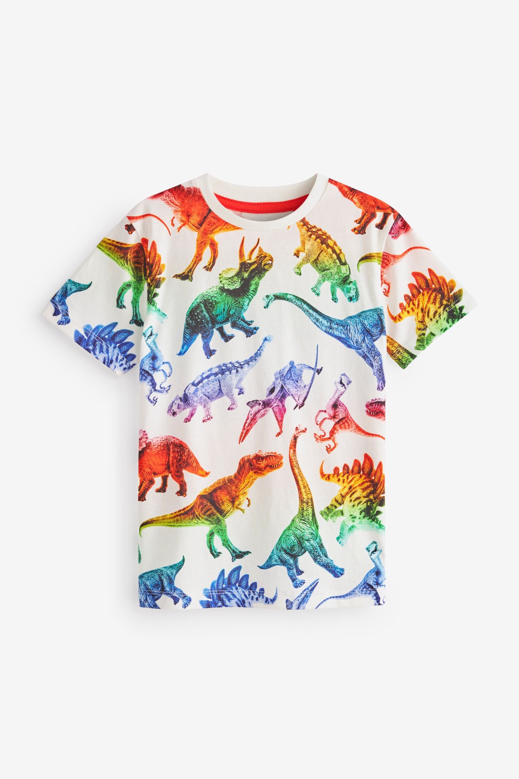 Next T-Shirt T-Shirt mit Dino White Rainbow Allover-Print (1-tlg)