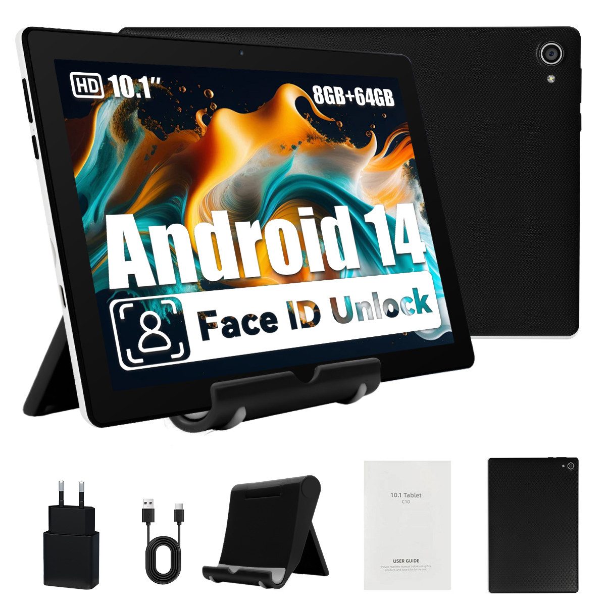 BUFO 10 Zoll Android, 3 GB RAM 64 GB Speicher, Dual-Kamera Tablet (10", 64 GB, Android 14, Dual-Kamera)
