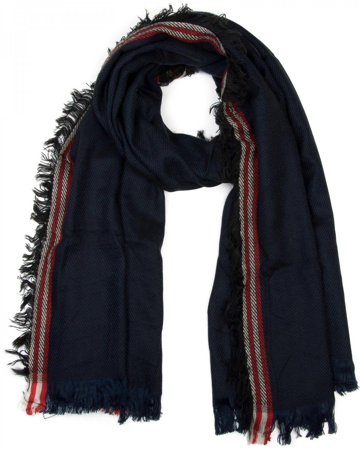 styleBREAKER Strickschal, (1-St), und Fransen Streifen Muster mit XXL Breiter Midnight-Blue-Schwarz Schal