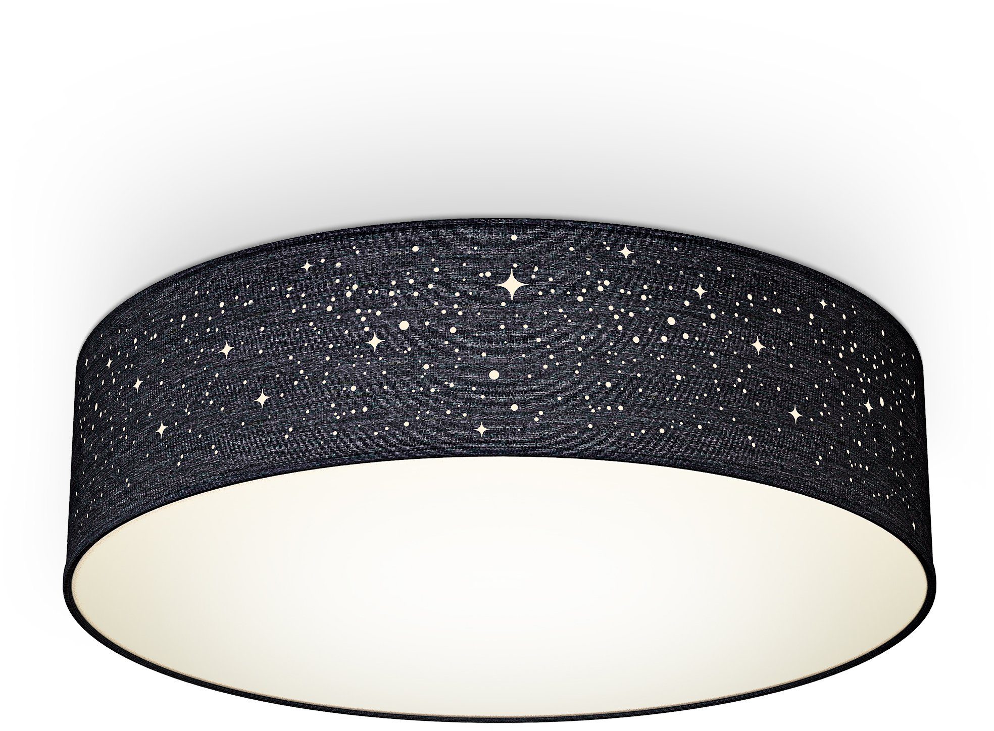 B.K.Licht Schwarz, Deckenleuchte, Stoffdeckenleuchte rund Textil-Sternenhimmel, Leuchtmittel, E27, 2-flammig ohne