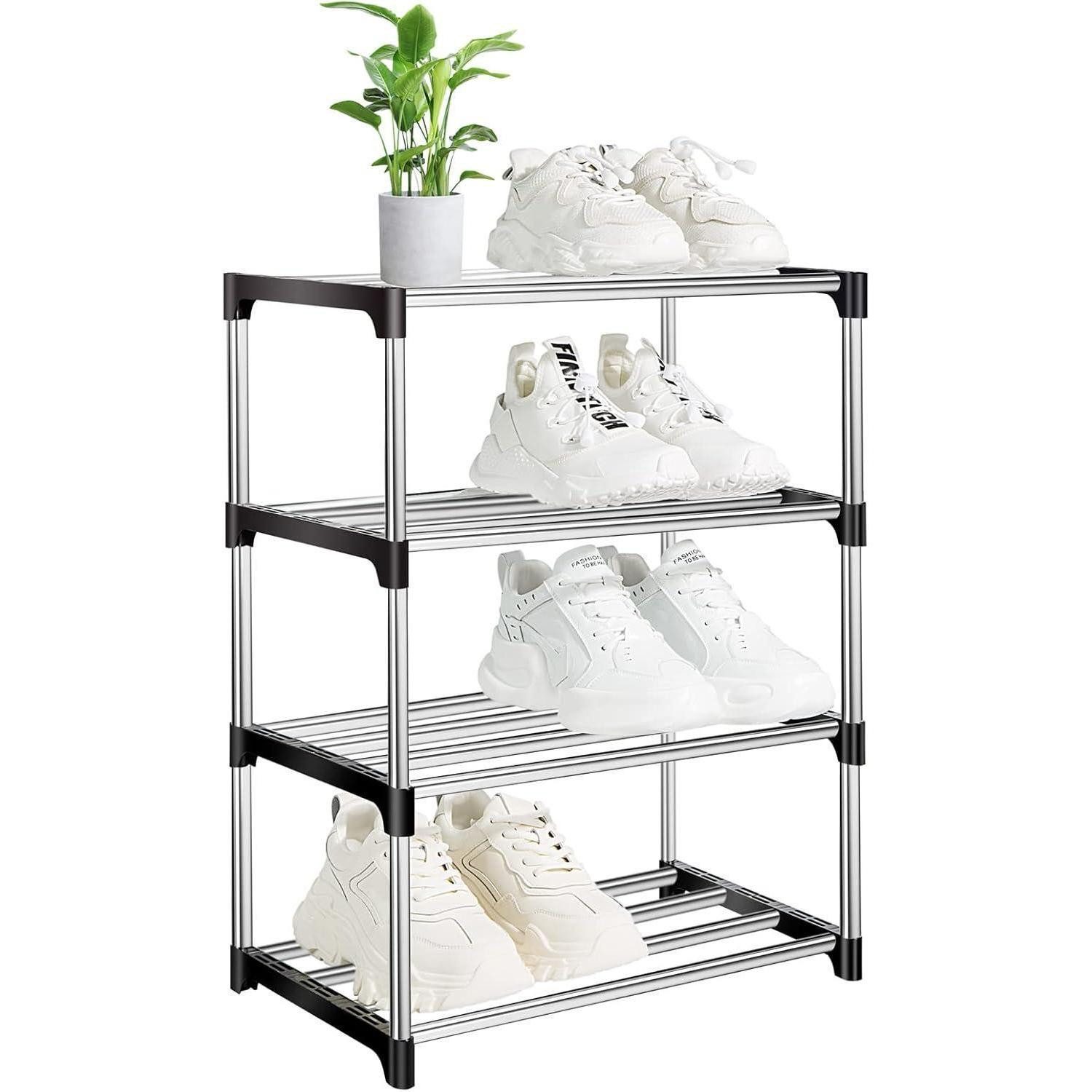 Schuhabtropfschale Schuhregal Metall stapelbar Aufbewahrung platzsparend 4 Ebenen Schwarz