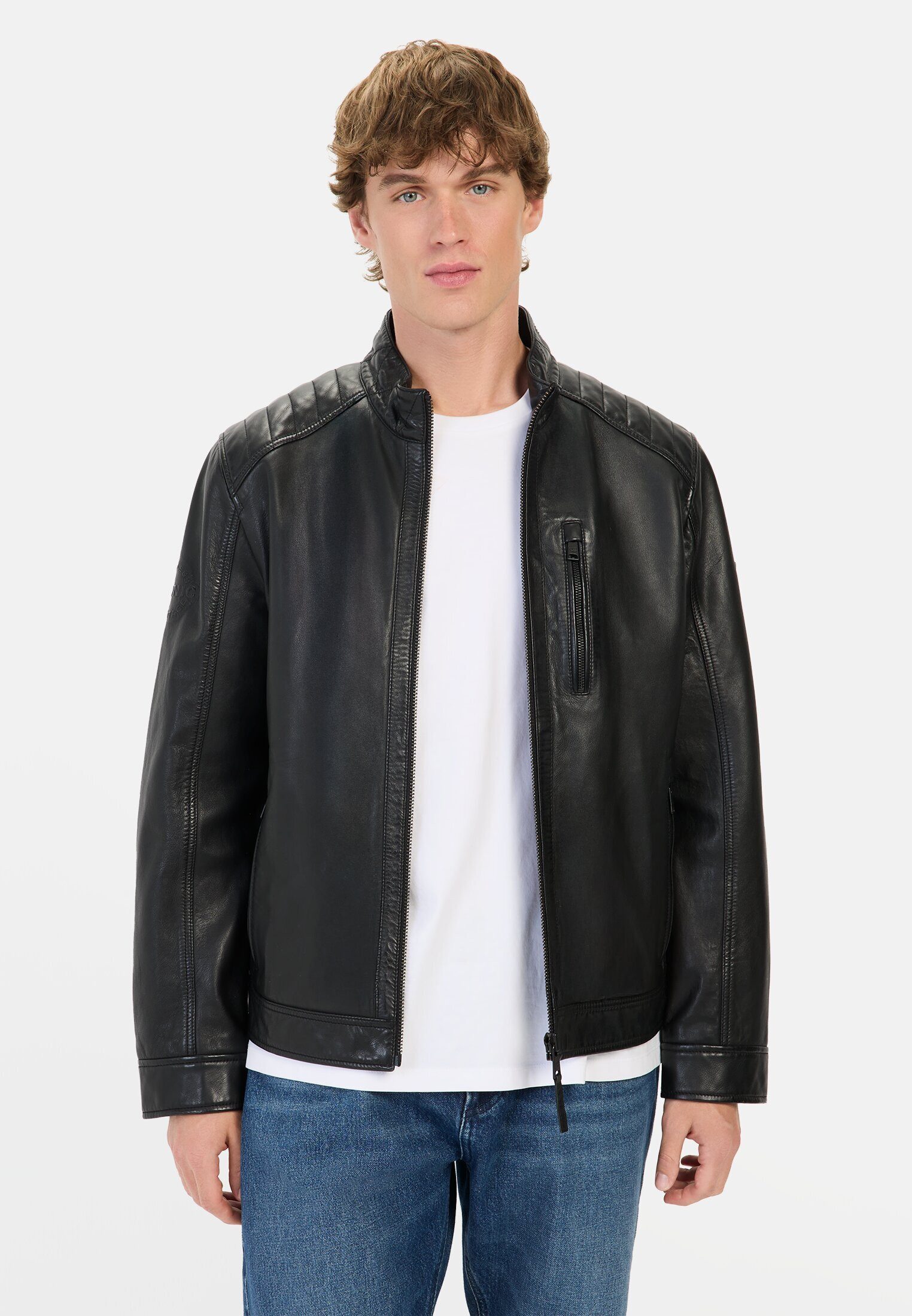 camel active Lederjacke mit Reißverschlusstaschen