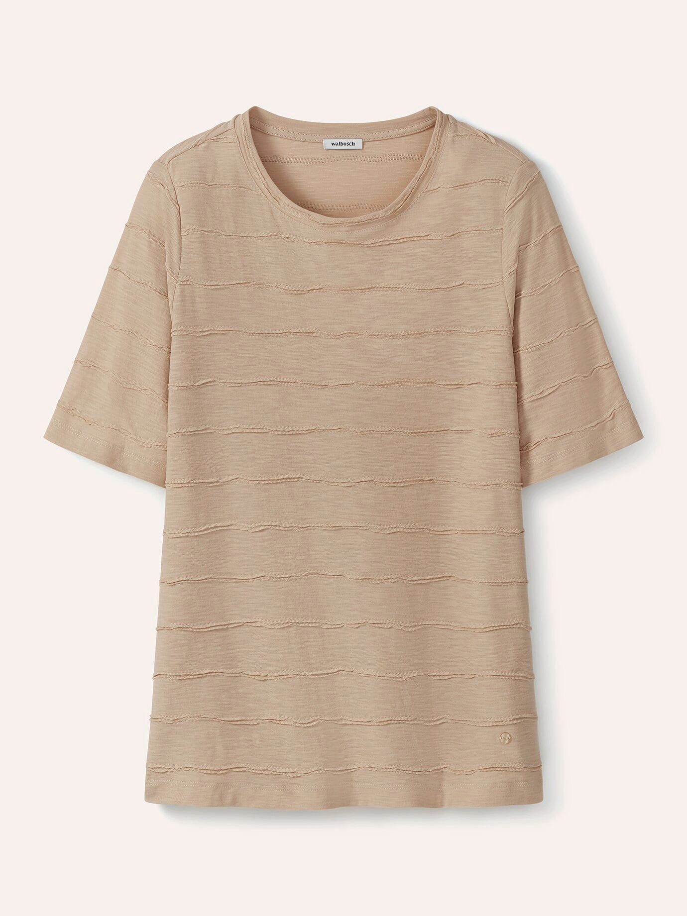 Walbusch T-Shirt Damen Baumwollshirt Streifenstruktur Rundhals pflegeleicht Atmungsaktiv, Regular-Fit, Länge ca. 64 cm, maschinenwaschbar