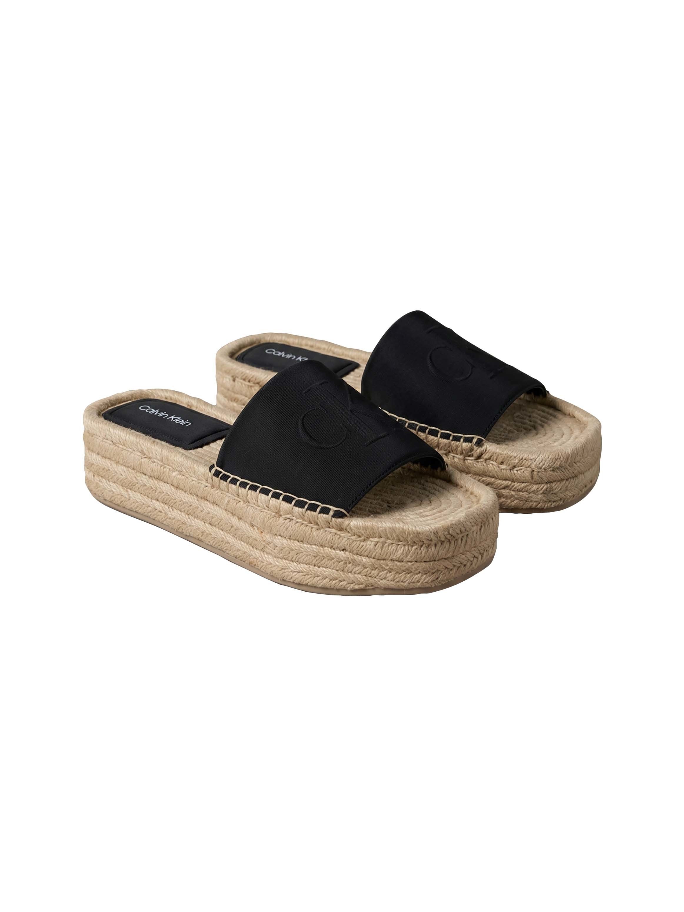 Calvin Klein FLATF ESPA NEOP MG Pantolette Sommerschuh, Strandschuh mit Plateau, schmale Form