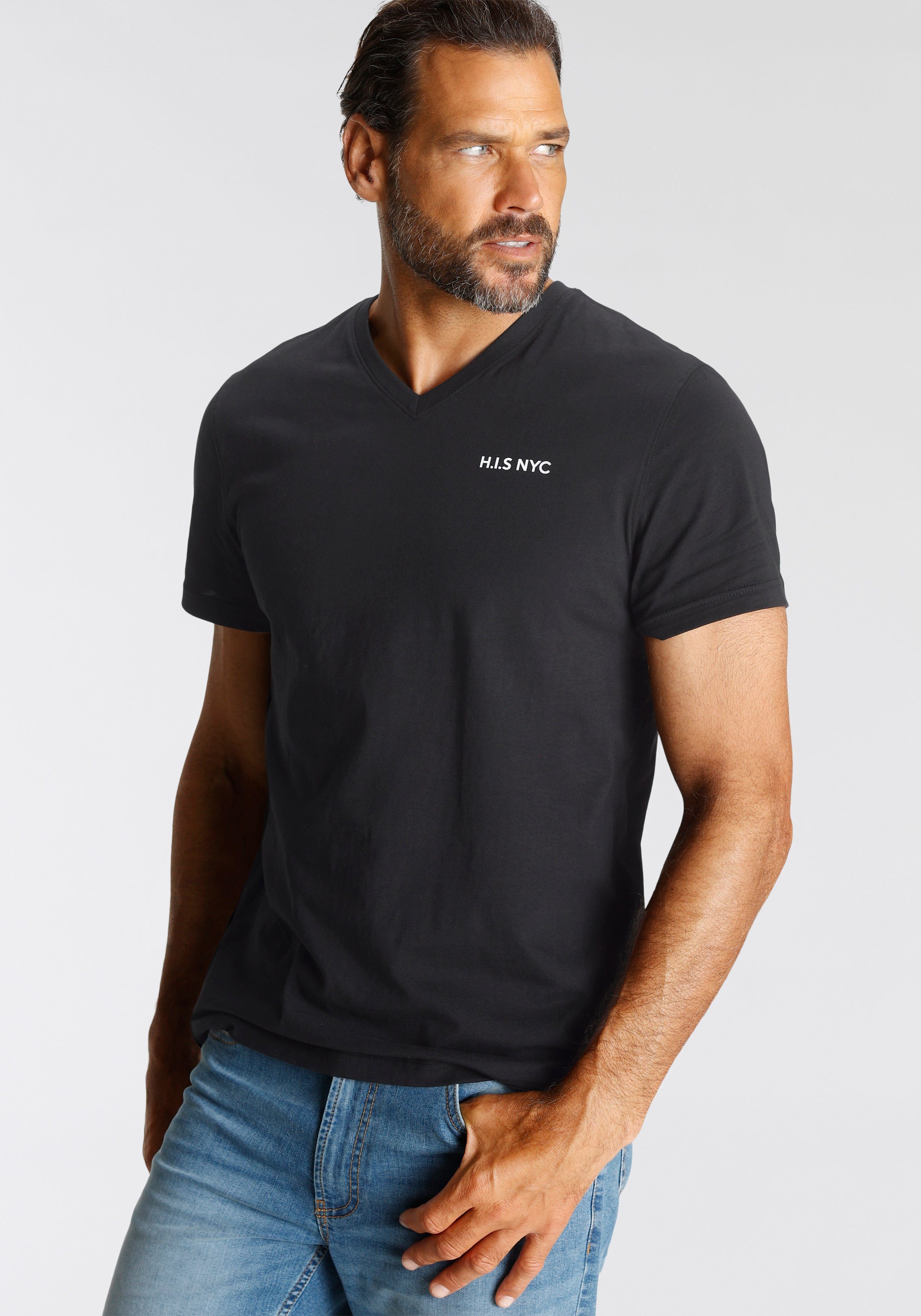 H.I.S V-Shirt (3-er Pack) Kurzarm, Slim Fit, aus Baumwolle – Bild 4 von 5