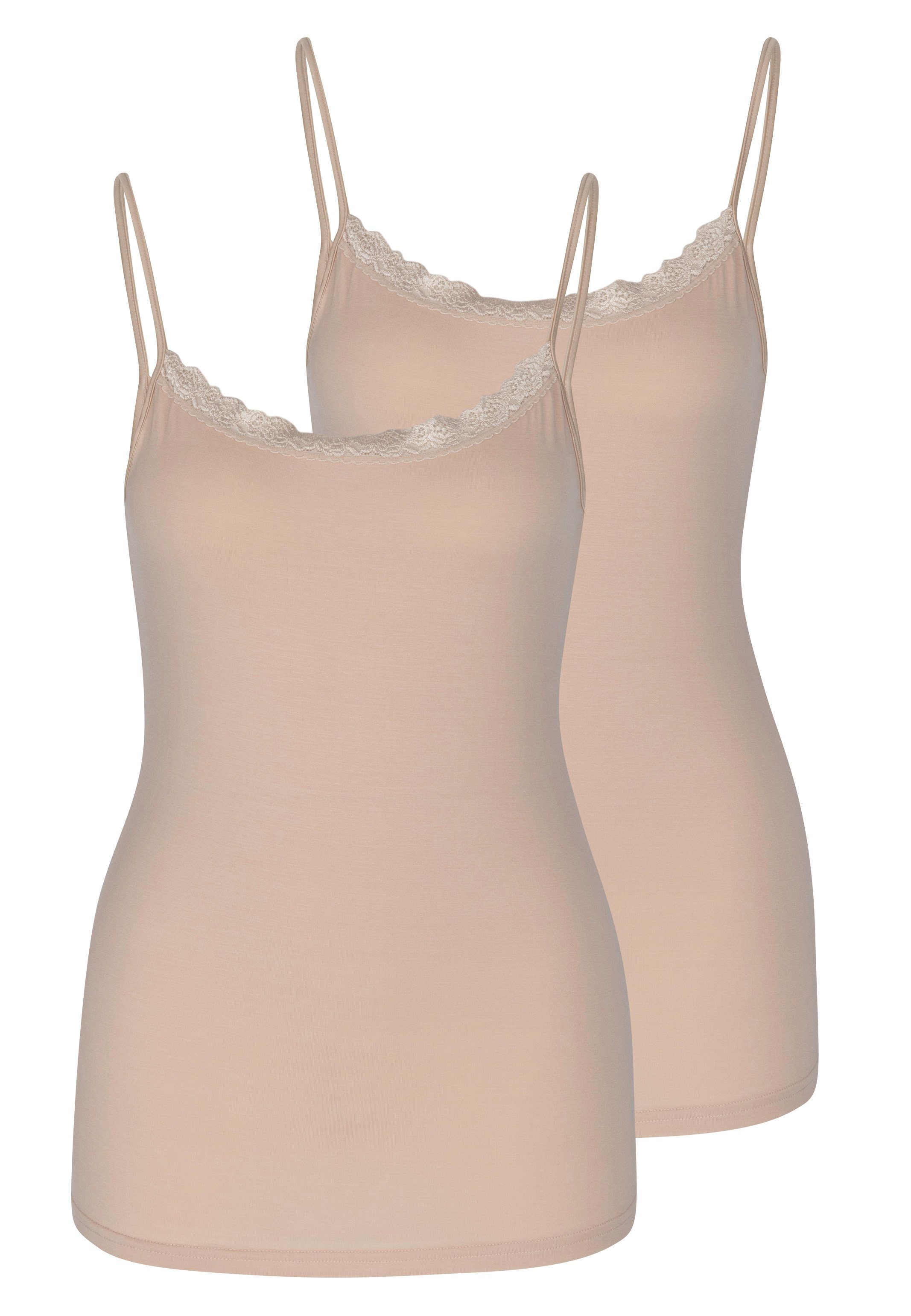 Nina Von C. Unterhemd 2er Pack Cosy (Spar-Set, 2-St) Spaghetti Top - Spitze am Dekolleté Braun Beige