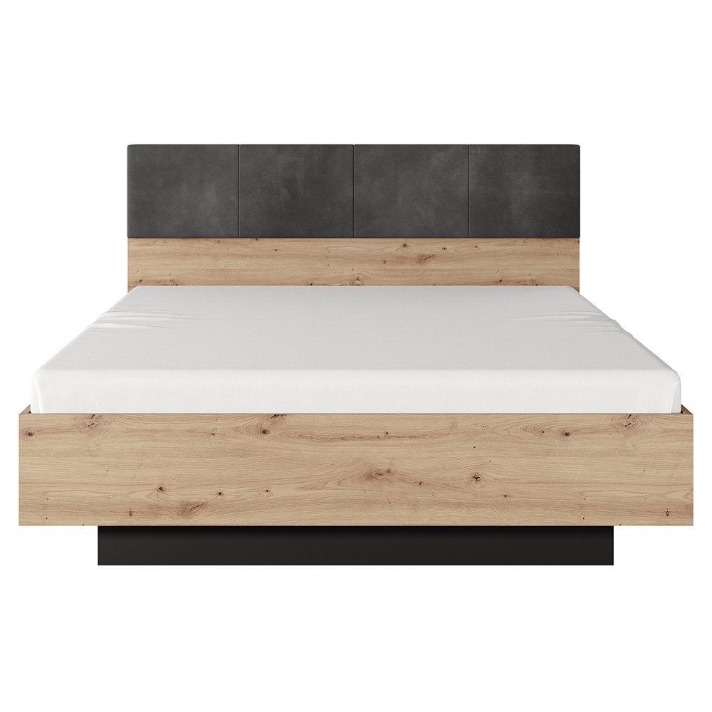 Lomadox Bettgestell TALCA-167, Eiche Dekor anthrazit 160x200 cm Kopfteil gepolstert mit Lattenrost