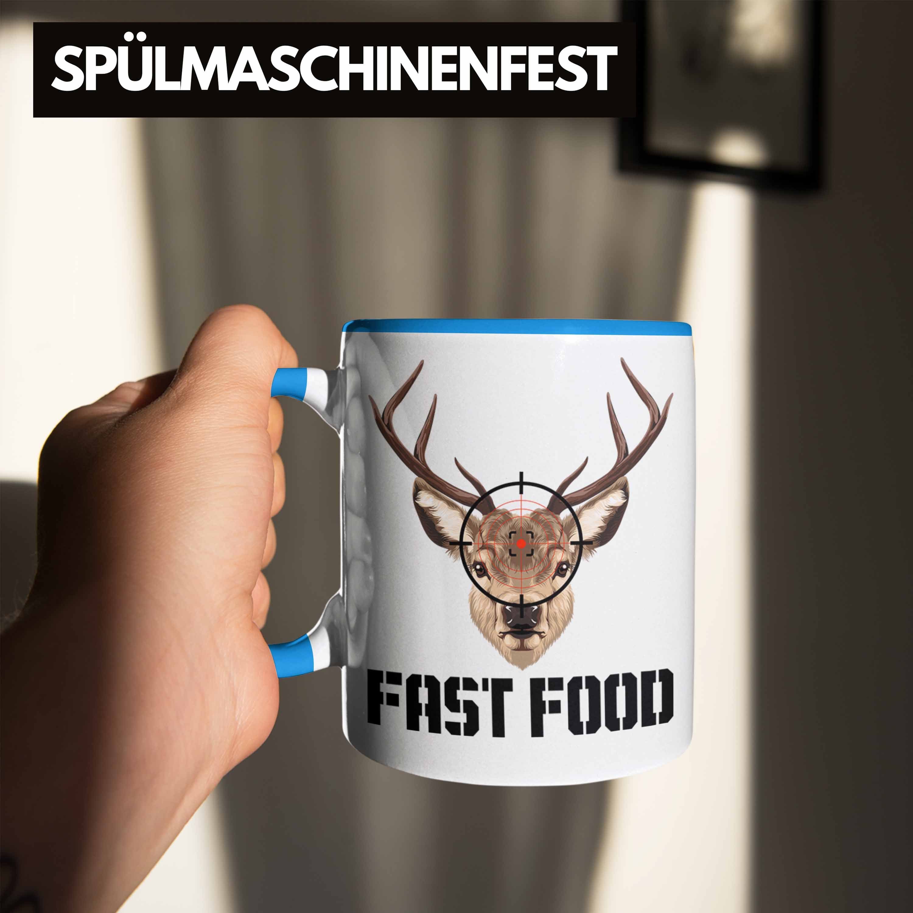 Trendation Tasse Lustige Tasse Jagd Jagen Blau für Geschenkidee Spruch Ges "Fast Food" Jäger