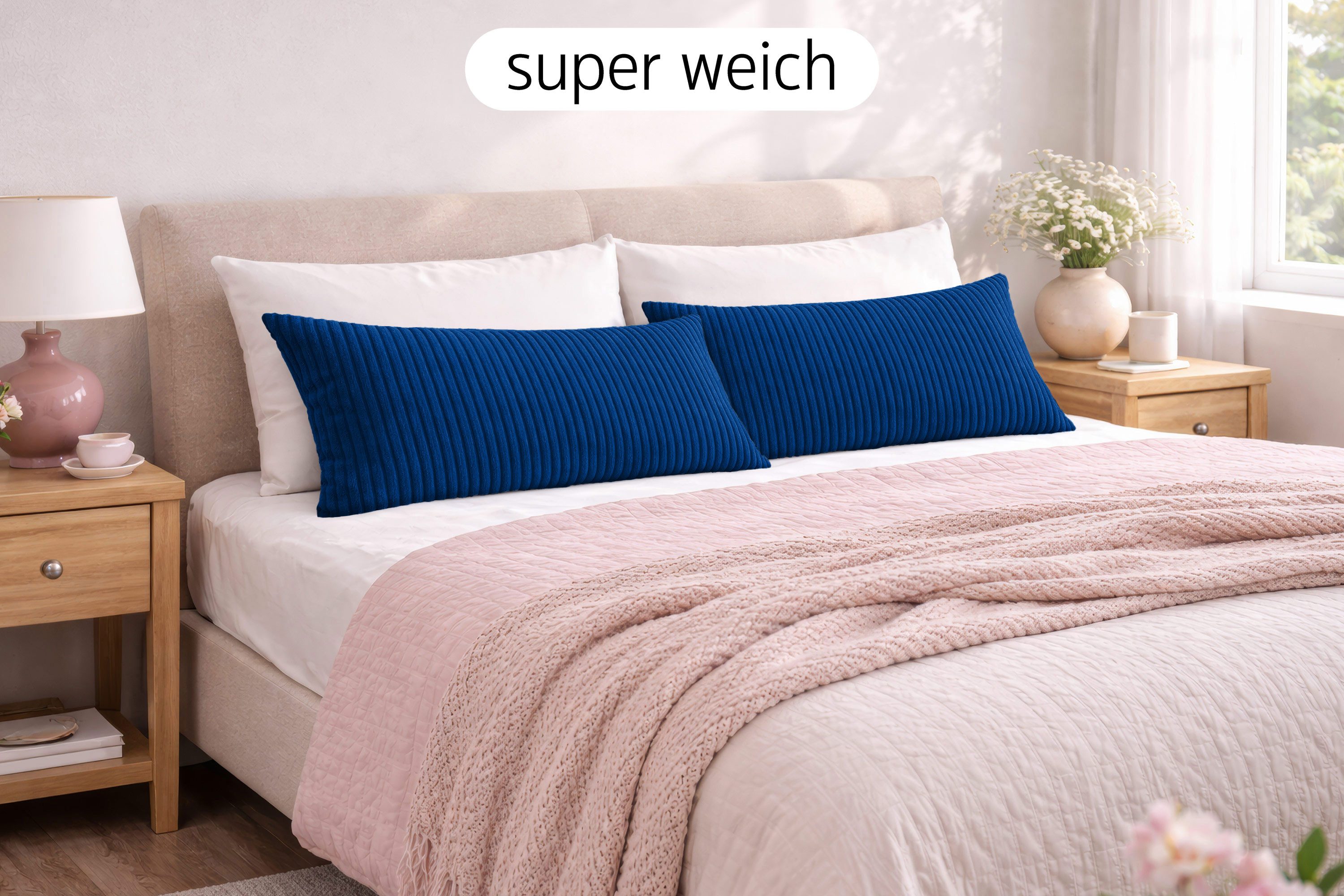Amilian Dekokissen 40x80 cm 2er Set mit Füllung – Cord-Optik Sofakissen, mit Füllung und Bezug, formstabil, Hotelverschluss – Bild 2 von 5