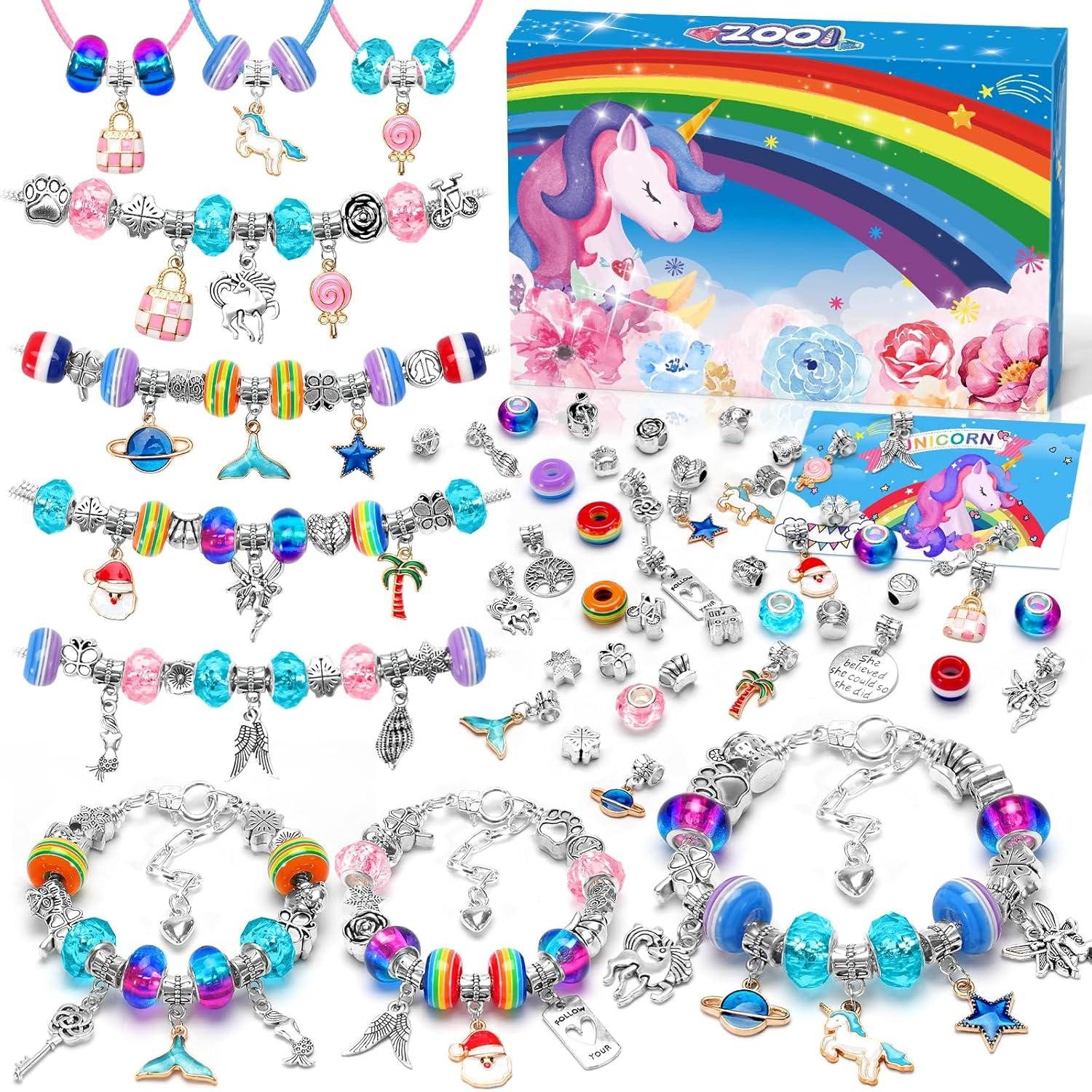 Schmuckset DIY Armband Bastelset Mädchen 6-11 Jahre Perlen Geschenkbox Unicorn