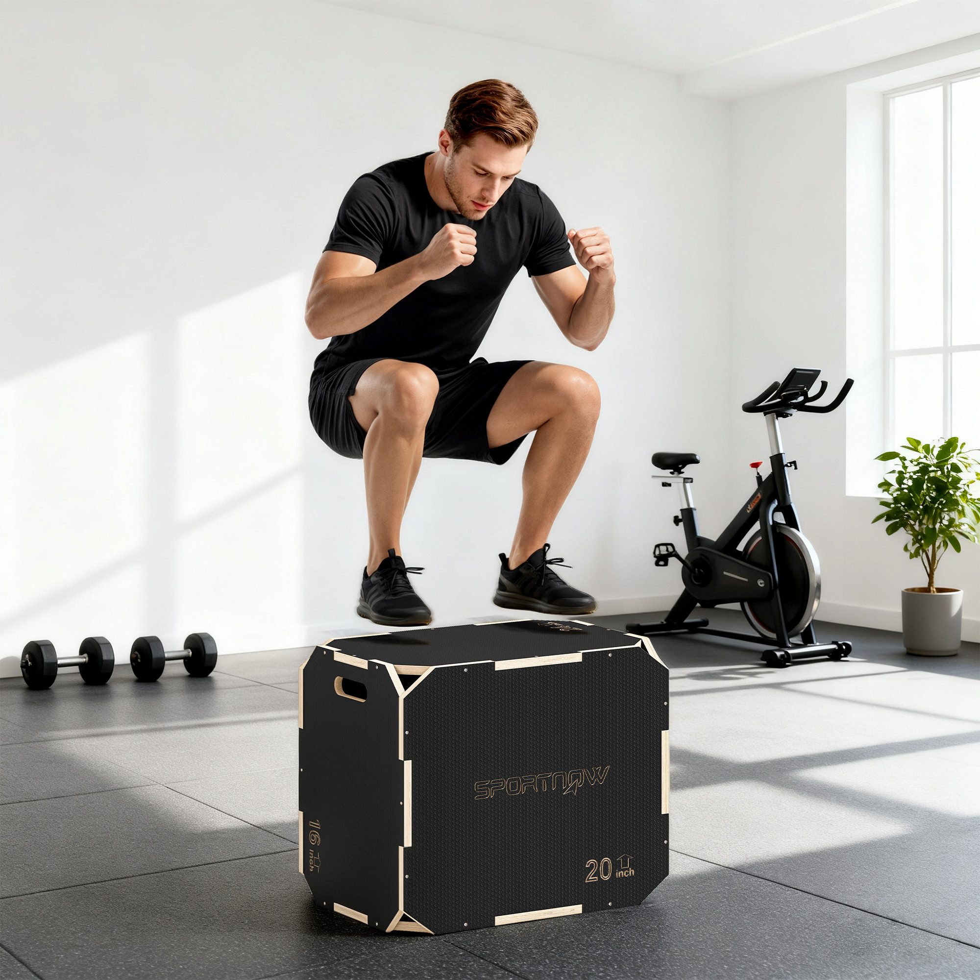 SPORTNOW Plyo-Box 3-in-1 mit 3 Sprunghöhen Griffen Kantenfreie Step-Up (Plyometrische Sprungbox, 1-St., Jumping Box), für Plyometrisches Training Workout