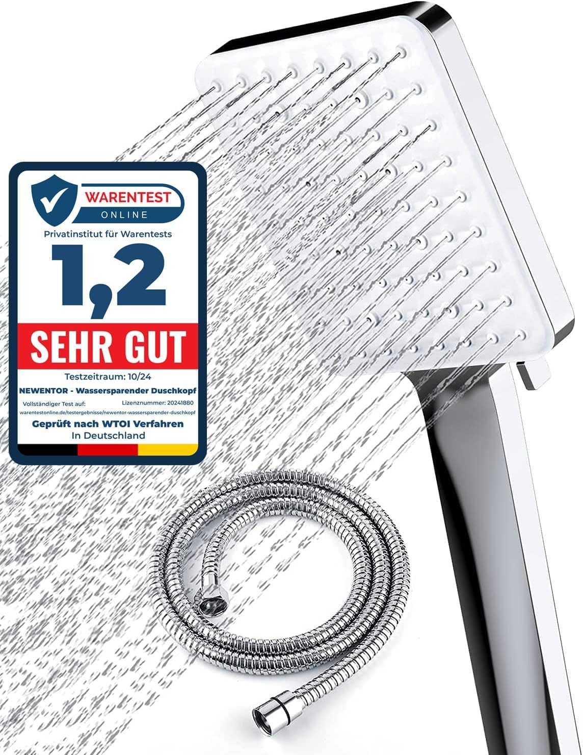 FELIXLEO Handbrause Duschkopf TESTSIEGER Eckig Hochdruck Handbrause 6 Strahlarten Silber., (1-tlg)