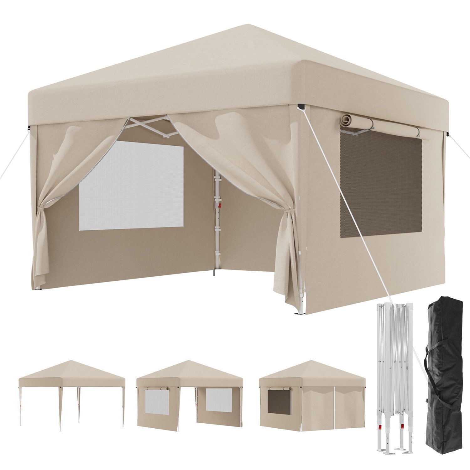 HOMALL Faltpavillon 3x3/3x6 m Gartenpavillon Höhenverstellbarer Pop Up Pavillon, mit 4 Seitenteilen, (Windfester Pavillon mit Seitenteilen und Tragetasche, für  – Bild 4 von 5
