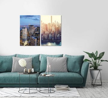 Sinus Art Leinwandbild 2 Bilder je 60x90cm New York Wolkenkratzer Manhattan USA Architektur Skyline Modern