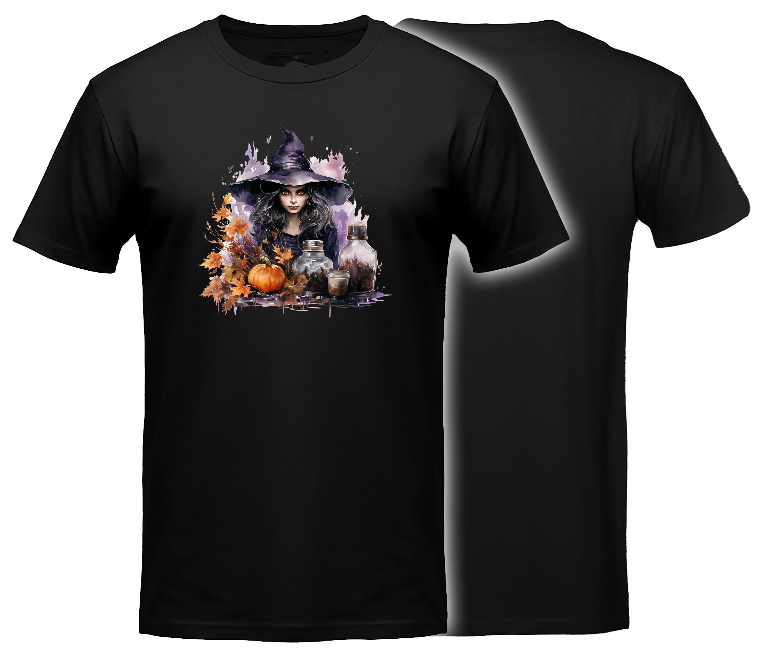 MyDesign24 T-Shirt Gothic kurzarm Shirt - Mystische Hexe Halloween T-Shirt schwarz Regular Fit Gr.S i451