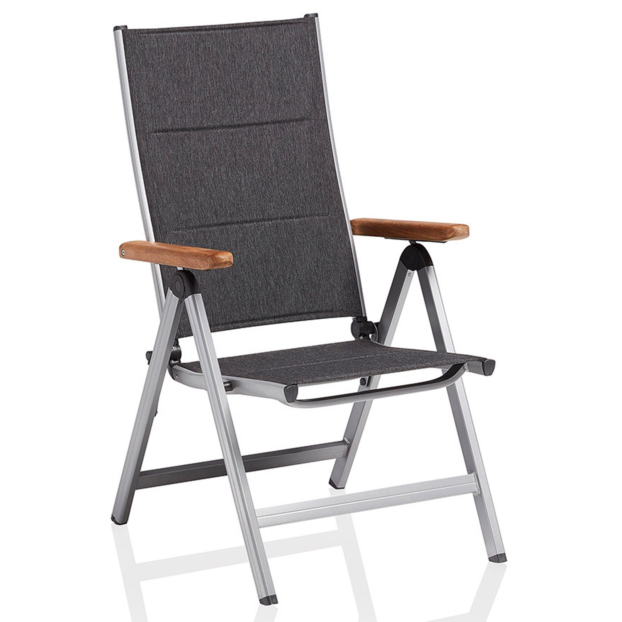 KETTLER Gartenstuhl Kettler Granada Multipositionssessel Klappsessel Teak silber padded
