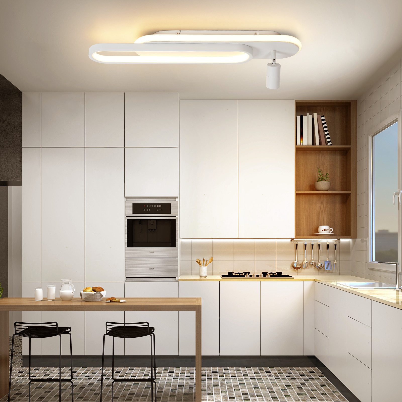 Nettlife LED Deckenleuchte Küche 46W Moderne stufenlos dimmbar schwarz/Weiß Spots, 3000K-6500K, LED fest integriert, Deckenlampe für Wohnzimmer Schlafzimmer Gal – Bild 5 von 5