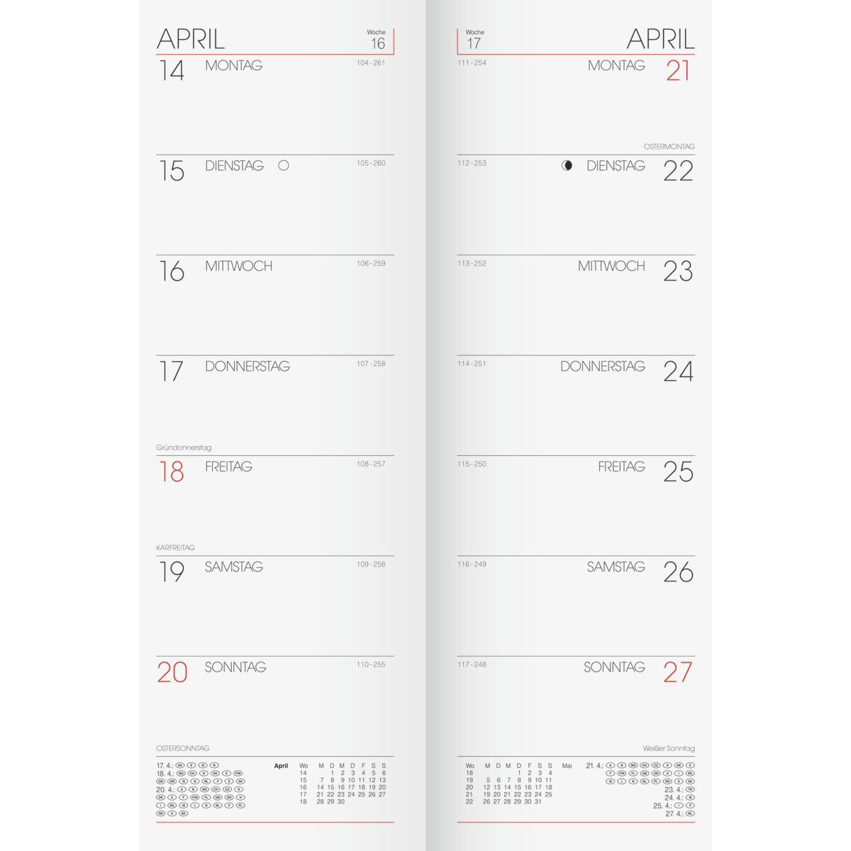 BRUNNEN Schreibtischkalender Vormerkkalender 782 10x29,7cm 1 Woche/Seite Karton rot 2027 (10 Stück)