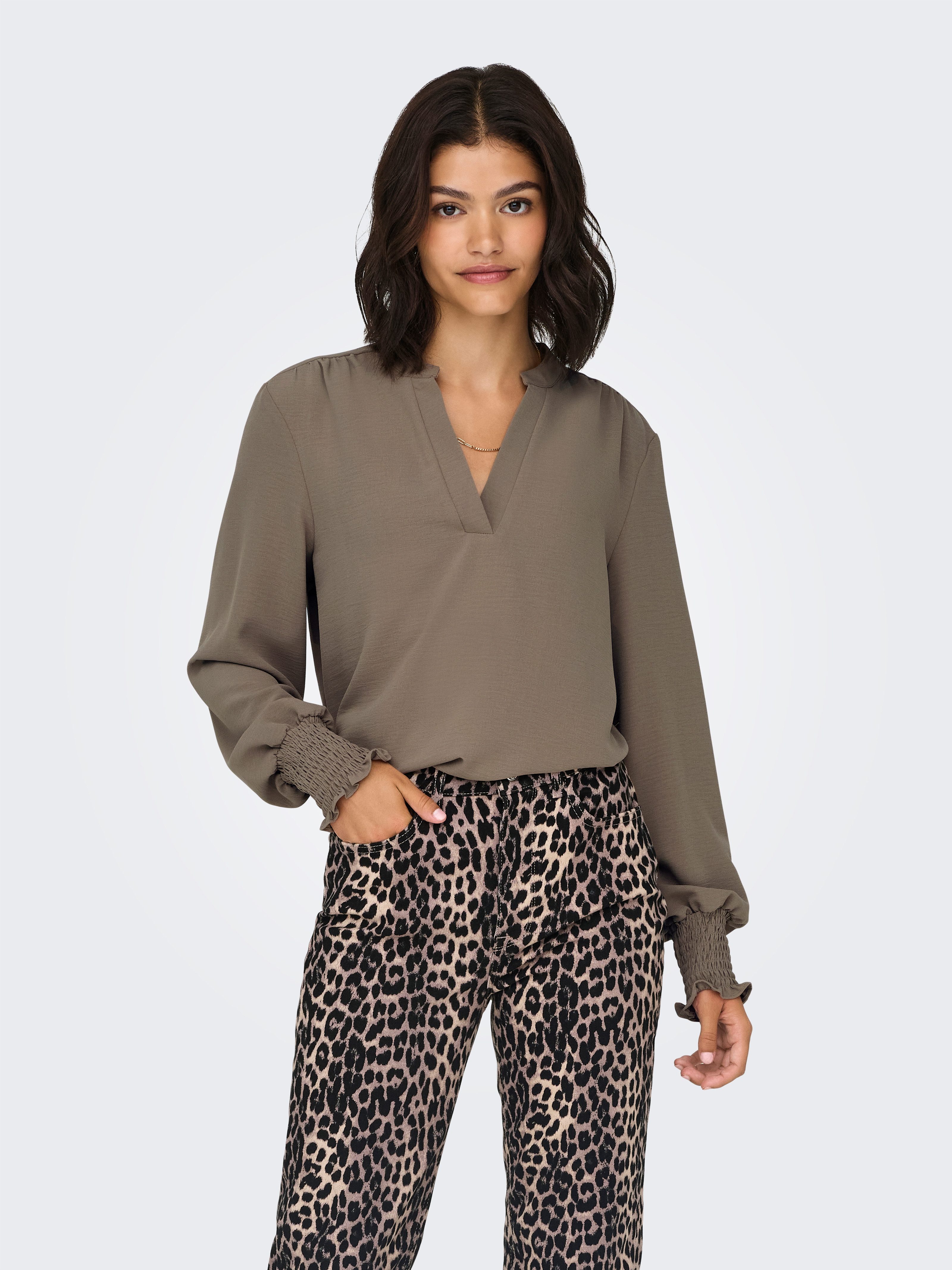 ONLY Blusenshirt ONLMETTE V-NECK LS SMOCK günstig online kaufen