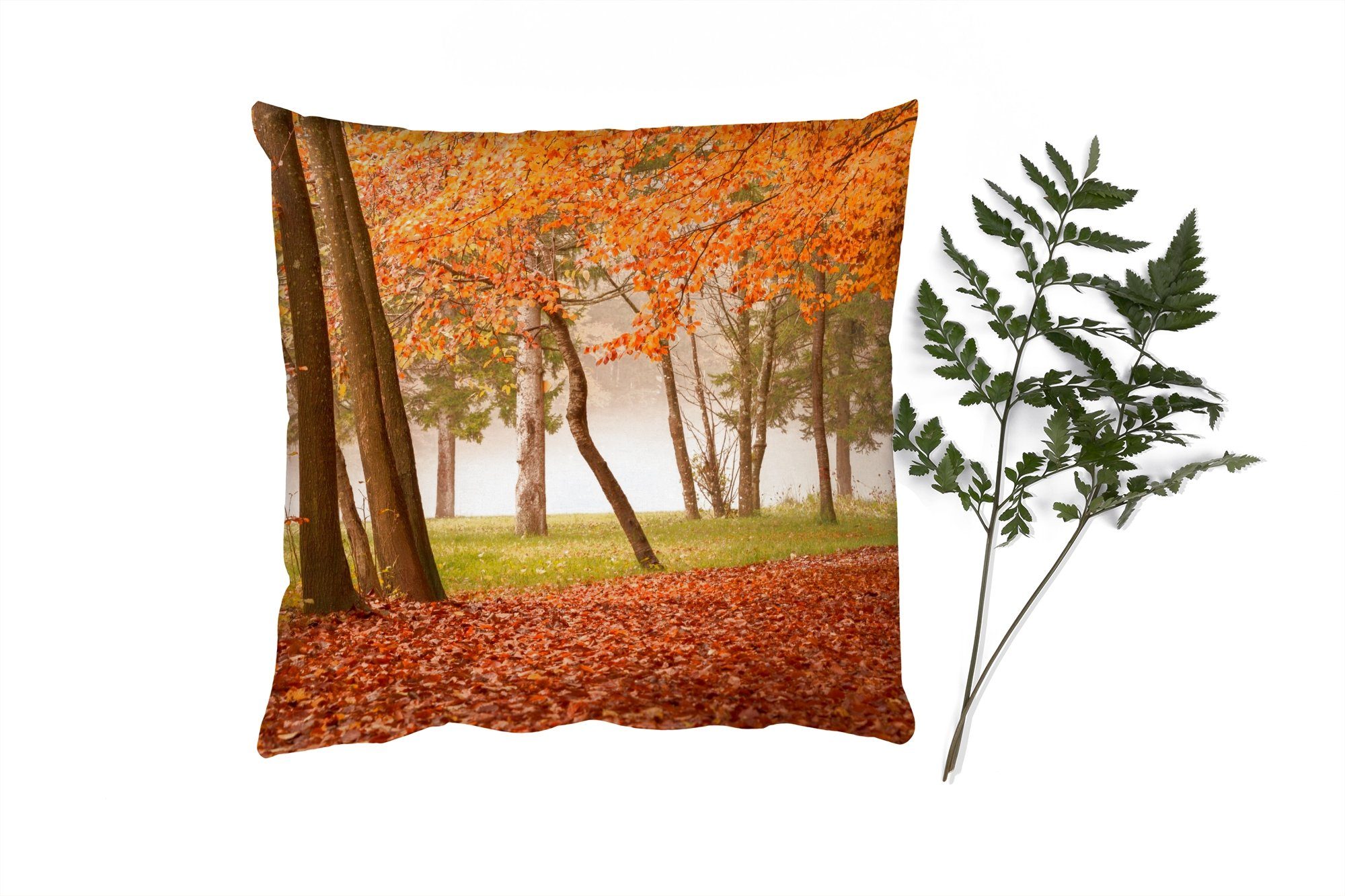 für - Schlafzimmer, Blätter Herbst mit MuchoWow Zierkissen Dekokissen Sofakissen Deko, Wald, Wohzimmer, Füllung -