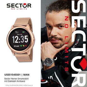 Sector Sector Herren Armbanduhr Smartwatch, Analog-Digitaluhr, Herren Smartwatch rund, groß (ca. 40mm), Edelstahlarmband roségold, Sp