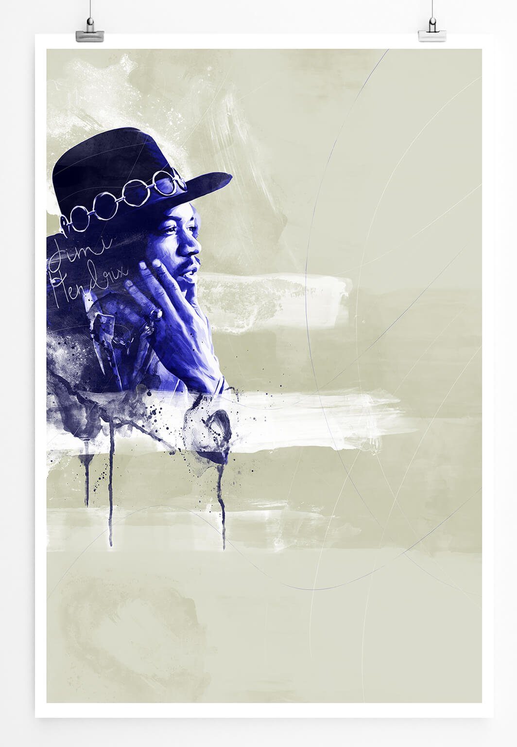 Sinus Art Leinwandbild Jimi Hendrix 90x60cm Paul Sinus Art Splash Art Wandbild als Poster ohne Rahmen gerollt