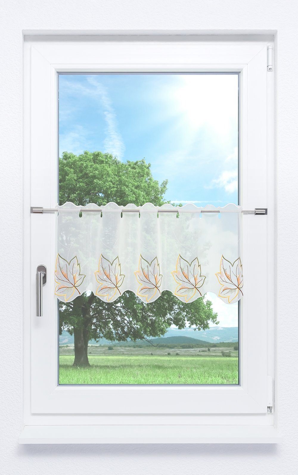 Plauener Spitze® Scheibengardine Herbstblätter (1 St), transparent, HxB 30x48cm