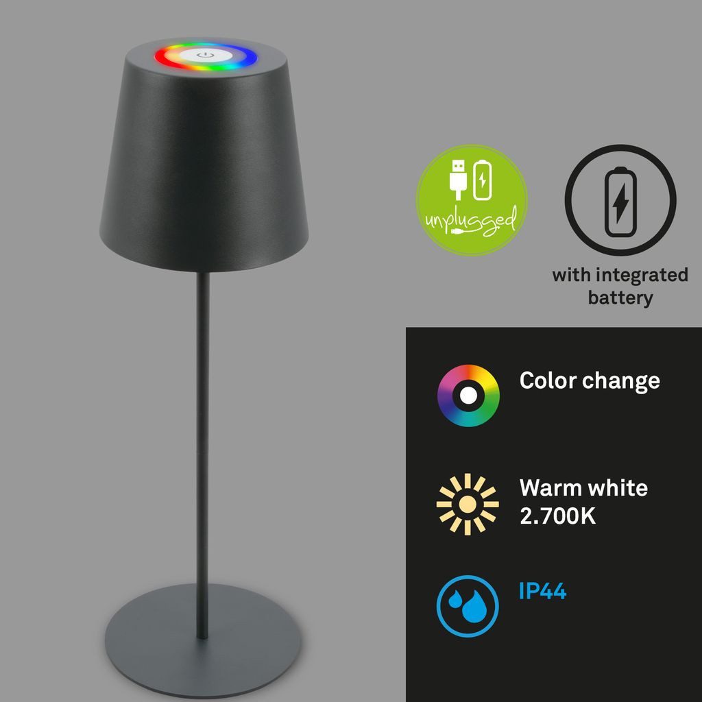 Briloner Leuchten Tischleuchte 7507015, Farbsteuerung, LED fest integriert, 2700K - Extra-Warmweiß, LED Tischlampe kabellos 36x10,5 cm Anthrazit 2,5W Wohnzimmer