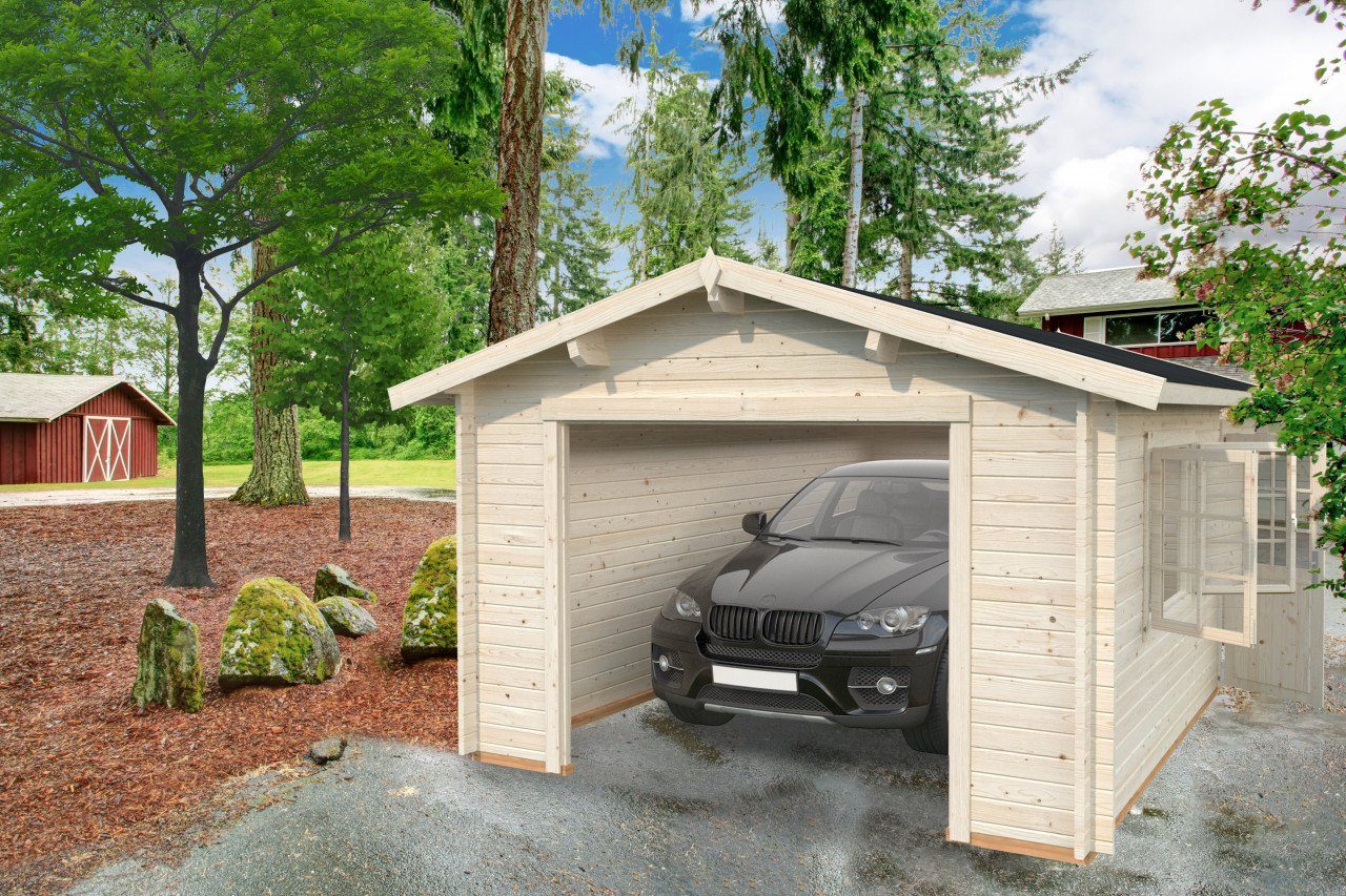 Palmako Garage Holzgarage Roger 19,0 ohne Tor naturbelassen, Einzelgarage  aus Holz | Garagen