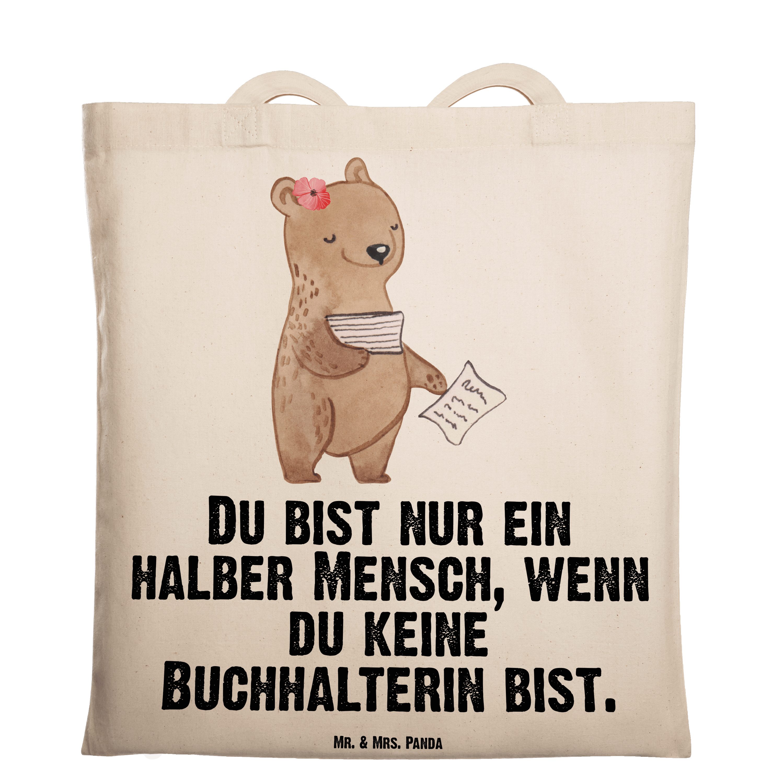 Panda & Geschenk, Dankeschön, Backoffic Mrs. - Tragetasche mit Herz - Mr. Buchhalterin (1-tlg) Transparent