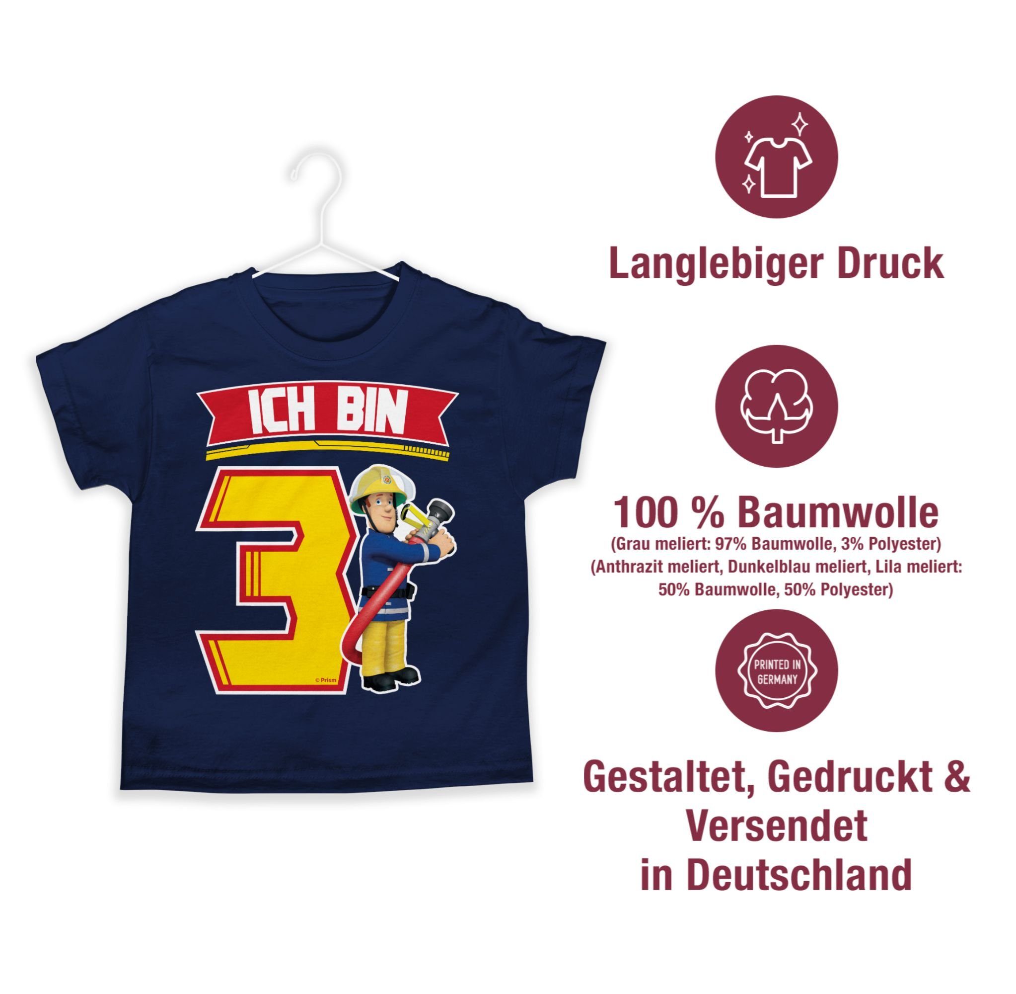 3 Shirtracer Sam Sam Dunkelblau T-Shirt 01 Jungen Feuerwehrmann Ich - bin