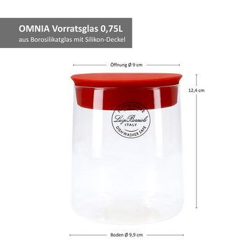 Luigi Bormioli Vorratsglas 6er Set Vorratsgläser Omnia 0,75 Liter mit rotem Silikondeckel