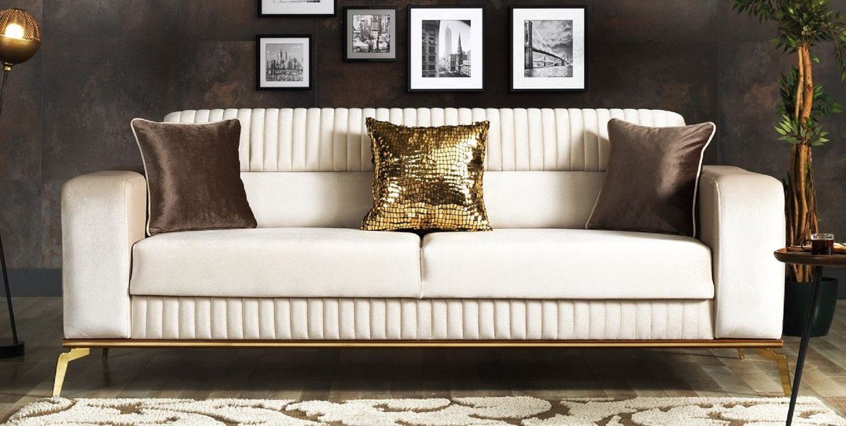83 x Möbel 3 Sofa mit Gold Schlafsofa / Wohnzimmer / 92 Schlafsofa Luxus Braun Padrino 225 Casa Gold cm - H. Kissen - x Luxus Wohnzimmer