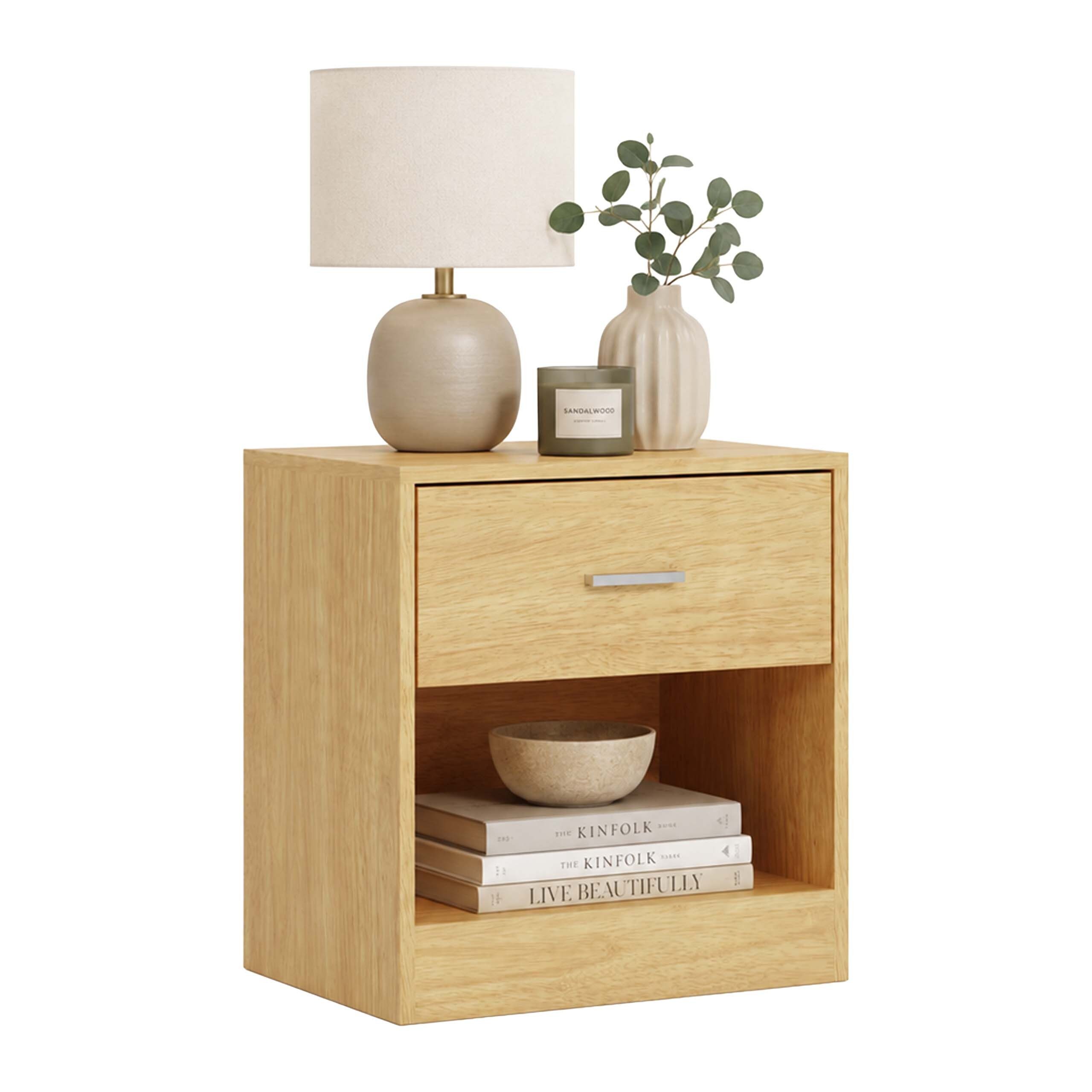 relaxdays Nachtschrank Nachttisch mit Schublade (1-St) Holzoptik, 1er-Pack