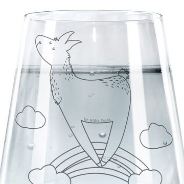 Mr. & Mrs. Panda Glas Lama Regenbogen - Transparent - Geschenk, Trinkglas mit Gravur, Wasse, Premium Glas, Exklusive Gravur
