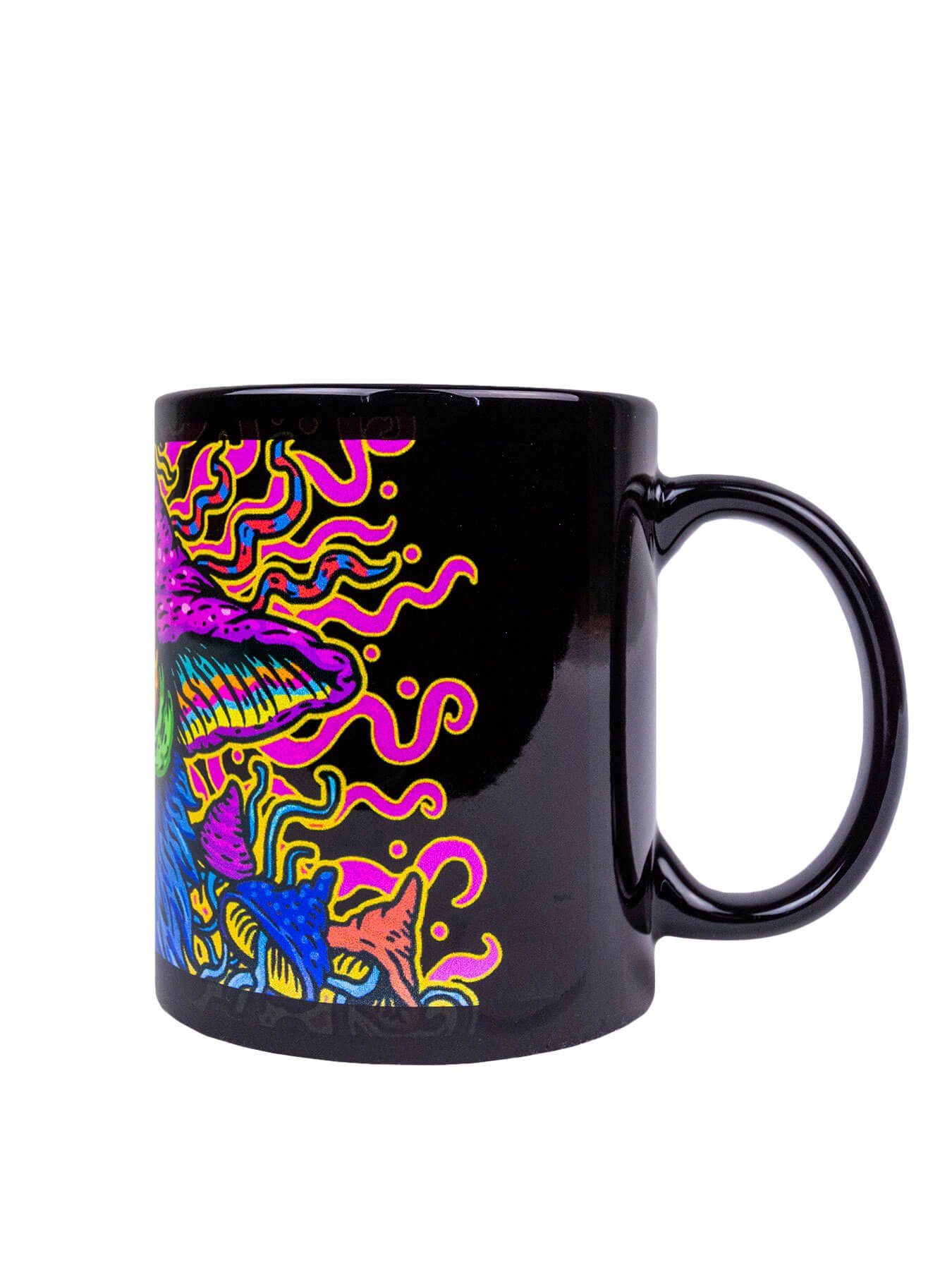 "Mushroom Cup Motiv Fluo Tasse Keramik, UV-aktiv, PSYWORK Tasse unter leuchtet Schwarzlicht Earth Troll", Neon