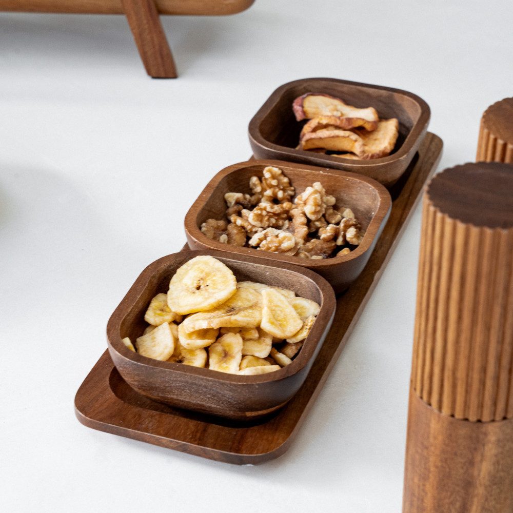 Zoha Servierschale Stripe Schüssel - Handgefertigte Akazienholz Schale für Dips, Snacks, (4-tlg), Handgefertigtes Akazienholz