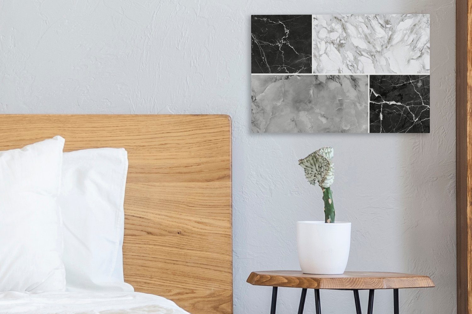 OneMillionCanvasses® Leinwandbild Marmor - Leinwandbilder, (1 Weiß St), Wandbild Grau, Aufhängefertig, - 30x20 Wanddeko, - Schwarz cm