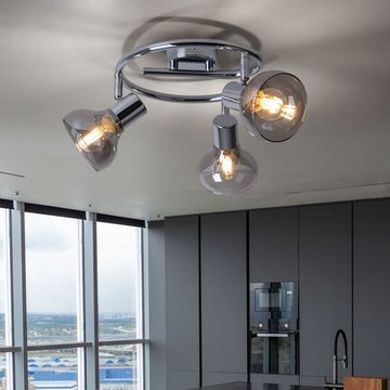 etc-shop Deckenspot, Leuchtmittel nicht inklusive, Deckenleuchte Wohnzimmerlampe Spots beweglich 3 Flammig Metall Glas