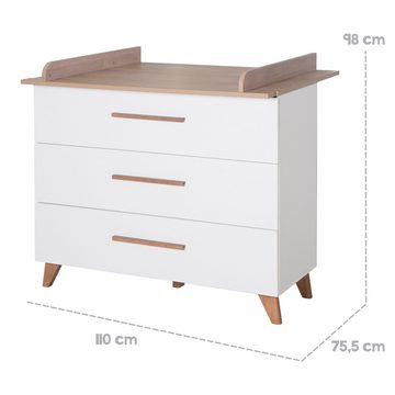 roba® Babymöbel-Set Ole aus Holz - Weiß lackiert & Dekor Wotan Eiche, (Spar Set 2-teilig, mitwachsendes Gitterbett 70 x 140 cm & Wickelkommode), modernes Kinderzimmer - Griffe & Füße aus Massivholz