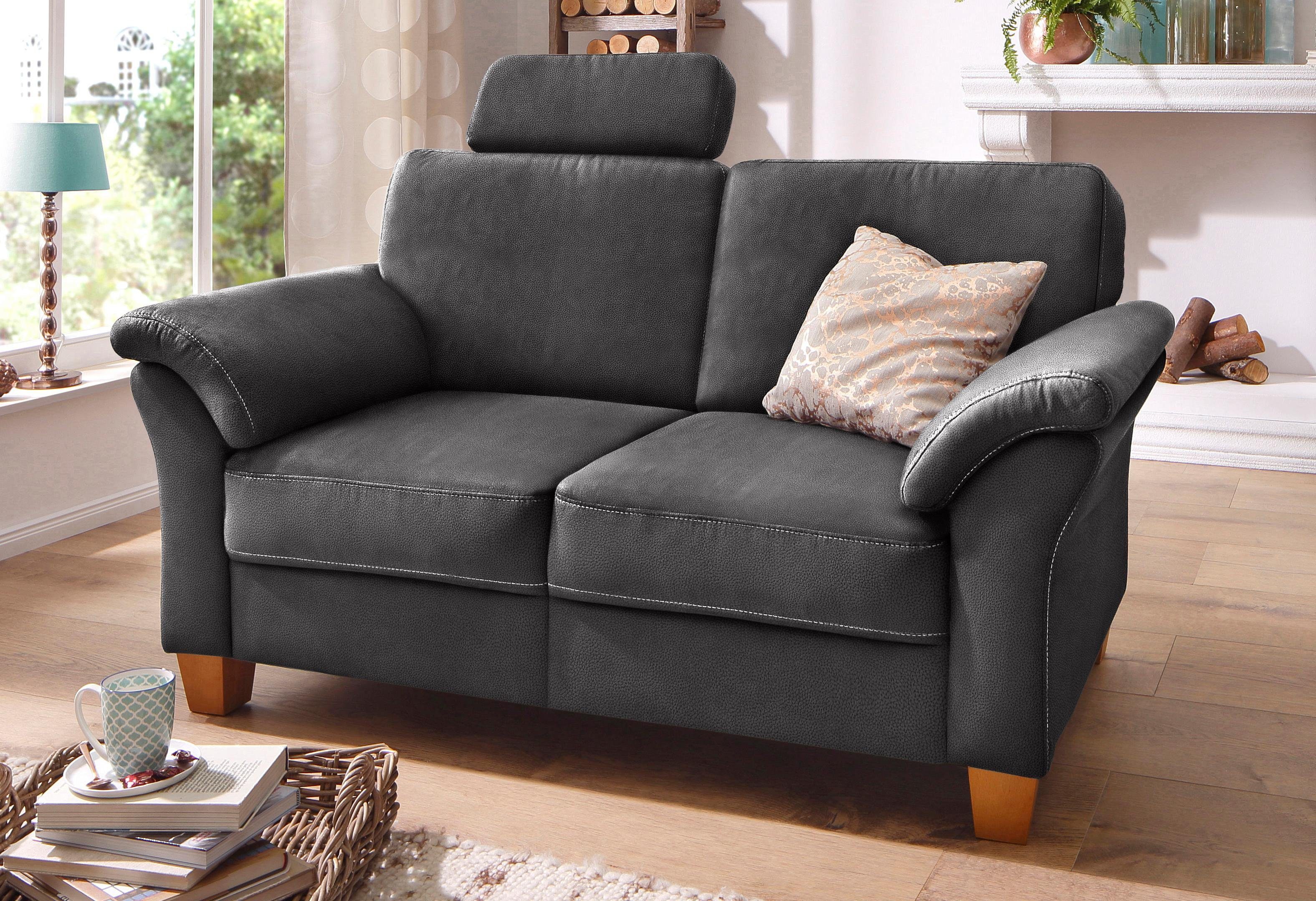 OTTO home 2-Sitzer Borkum, B: 156 cm, Federkern-Polsterung, Landhausstil, Sitzhöhe 46 cm, Kopfstützen nachrüstbar, Wellenunterfederung, Massivholzfüße