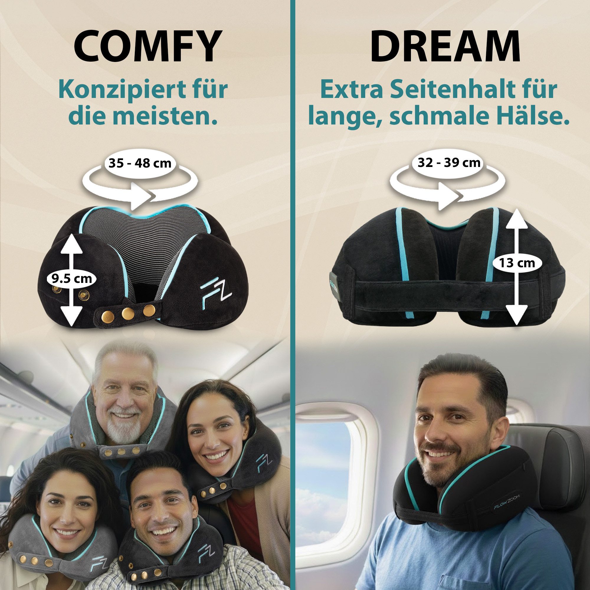 FLOWZOOM Nackenhörnchen COMFY Nackenkissen Flugzeug & Auto – Reisekissen Memory-Schaum, Nackenhörnchen für Erwachsene - Nackenkissen Reisen - verstellbar – Bild 5 von 5